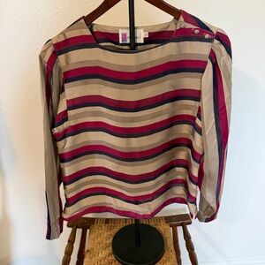 Vintage 80s Prophecy Striped Blouse Made in USA Sheer Sleeve Top
